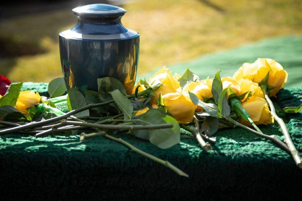 direct cremation urn with flowers